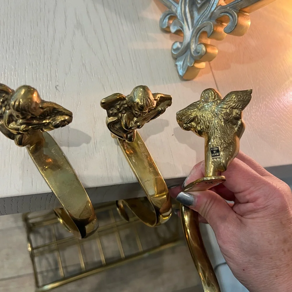 Gold Angel Mantel Hooks - Decorative Wall/Stocking Hangers